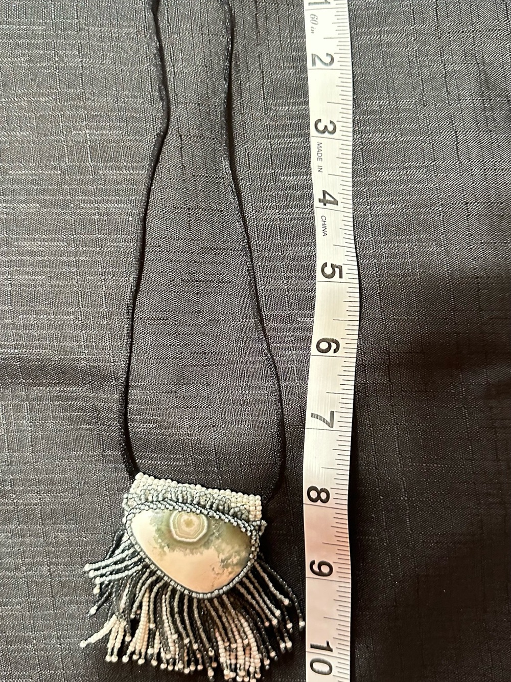 Beaded Fringe Pendant Necklace with Green Agate Accent